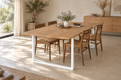 Solid oak table and white sled legs - AURORE 